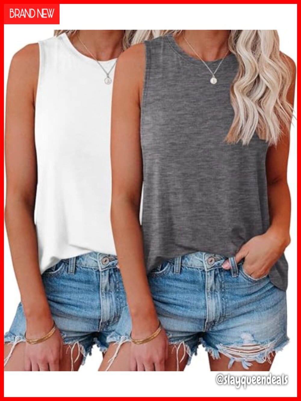 2 Pack Womens Tank Tops Crew Neck Sleeveless Loose Fit Summer Shirts